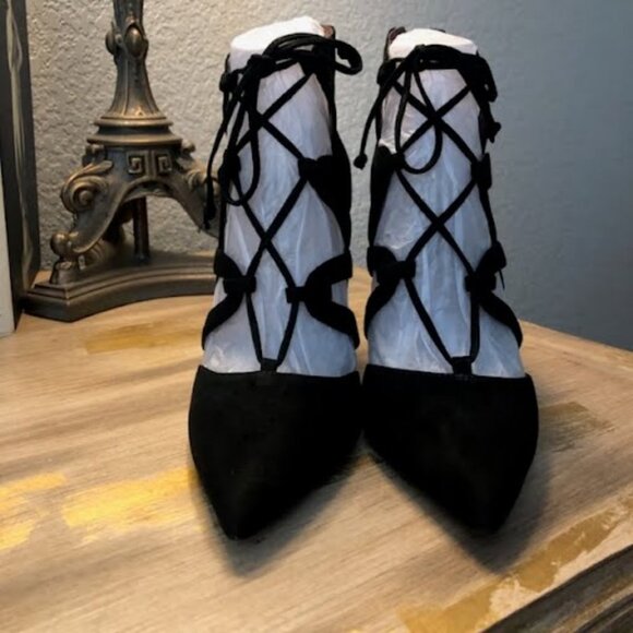 New BCBGeneration Black Suede Caged Lace-up Gladiator Booties Stiletto Heels 10 - Picture 6 of 6